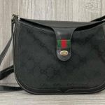 Gucci Vintage Black Canvas Leather Saddle Purse bag long crossbody strap Photo 13
