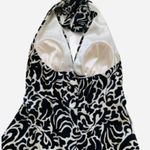White House | Black Market WHBM Halter Dress Black Cream Floral Sleeveless Silk Flowy Halter Dress Size 4 Photo 7