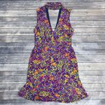 Saloni Blue Purple Floral Sleeveless Plunging V Neck Choker Neck Fleur Dress 8 Photo 5