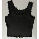 Iris basic  Black Ribbed Frill Solid Tank Crop Top Cami Camisole Shirt Tee Size S 🕷️ Photo 1