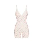 SKIMS Fits Everybody Lace Triangle Onesie in Marble Candy Heart Print, Size Smal Photo 4