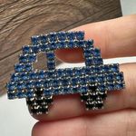 Bauer Rhinestone Car Blue & Black Vehicle Brooch Pin Vintage Signed Silver Photo 3