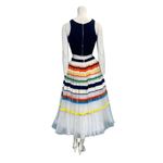Jovani  Striped Two Piece Pleated Midi Dress Navy Blue White Size 8 NWT Photo 1