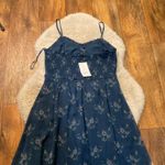 Patrons of Peace  Maxi Dress Size Large Navy Blue Floral Spaghetti Strap Flowy Photo 8