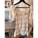 For Love Bell Puff Sleeve Smocked Floral Mini Dress Ruffles Size Medium Pink Photo 3