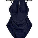 Ellen Tracy Black One-Piece Swimsuit Size 10 Keyhole Halter Ruched Front Photo 0