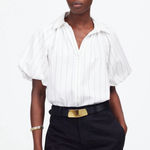 Madewell  Shirred Bubble-Sleeve Button-Up Shirt in White, Size Small Photo 0