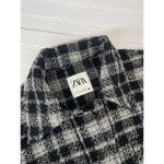 ZARA Womens Oversized Jacket Blazer Black White Plaid Tweed Snap Fringe Size M Photo 2