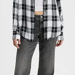 Women's TIME TRU black &white plaid flannel long sleeve shirt Size undefined Photo 0