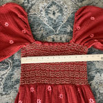 Floral Embroidered Smocked Nap Dress S/M Rust Smocked Gauze Puff Sleeve Cottage Orange Photo 9