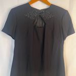 Liz Claiborne Black Dress Filigree Jeweled Neck Design Short Sleeve Sheath 8/MD Photo 2