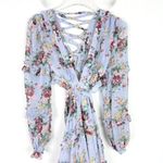 VICI VICl Chiffon Floral High Low Dress Lace Up Long Sleeves Cut Out Blue Size XS EUC Photo 2