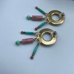 Vintage boho Aztec ethnic dangle beaded fringe earrings Pink Photo 2