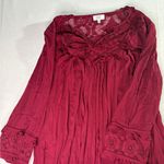 Crown & Ivy Red Ruched 3/4 Sleeve Blouse Photo 0