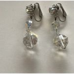 Vintage Clear Aurora Borealis Faceted AB Crystal Beaded Dangle Earrings Quality Silver Photo 6