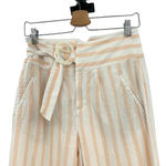 Anthropologie Oasis Pants Belted High-Rise Striped Crop Linen Pink White Size 2 Photo 3