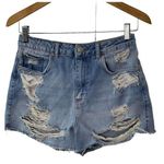 Topshop Moto Mom Light Rinse Distressed Denim Shorts Cut-Off High Waist Sz 10 Photo 0