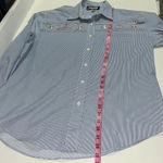 Vintage Western cowgirl blouse medium long sleeve pin stripe Americana top Blue Photo 4