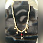 Handmade Elegant Faux Pearl and Gold Necklace with red accents Photo 6