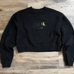 Calvin Klein Jeans Cropped Sweatshirt Women’s Small Black CK Logo Crewneck Photo 0