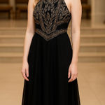 Scala Vintage Black and Gold Beaded Long Formal Dress Size XL Photo 0