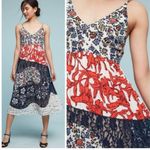 Anthropologie Maeve Isa Mixed Media Pleated Lace Red White & Blue Midi Dress Photo 2