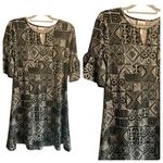 Ruby Rd . Fav. Ladies Ruffled Sleeve Black Dotted Abstract Pattern Dress SZ Small Photo 1