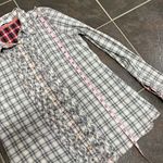 Johnny Was  3J Workshop Plaid Long Sleeve Button Up Ruffle Front Gray Small Photo 9