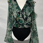Band Of The Free New Floral Flare Long Sleeve Bodysuit Black Emerald Size Medium Photo 6