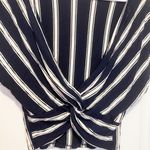 Love Tree Juniors Deep V-Neck Navy Blue White Stripe Short Sleeve Shirt Sz L Photo 3
