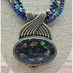 Chico's  Multistrand Peacock Iridescent Bead Pendant Necklace Statement Whimsey Photo 3