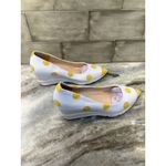 Jingpin Women's White And Yellow Polka Dots Wedge Shoes Pointy Toe Sz 40/9 Photo 1