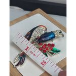 Vintage Rhinestone Eagle hawk Brooch With Red & Green Accents Silver Photo 3