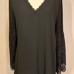 Lysse Lyssé mixed media lace‎ bell sleeve black tunic size S BIN Q Photo 0