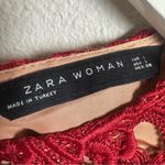 ZARA  Crochet Lace Boho A Line Mini Dress‎ Size Large Burgundy Wine Valentine Photo 6