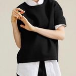 Everlane Sz Small Black Scuba Short Sleeve Boxy Sweatshirt Lagenlook Photo 0