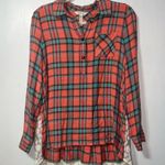 Matilda Jane  Noble Button Down Plaid Coral Lace Cottagecore Tunic Top small Photo 3