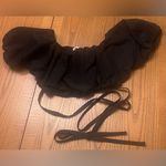 ZARA Off-the-Shoulder Puff Sleeve Criss Cross Self Tie Crop Top in Black Medium Photo 3