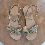 J.Crew Womens Sandals 7 Tan Black Animal Leopard Print Calf Hair Strappy Flats Photo 5