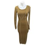 Topshop  Olive Green Exposed Seam Knit Long Sleeve Bodycon Midi Dress Size 2 Photo 1