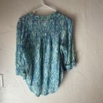 Ava & Grace Size Small Blue Green‎ Ikat Artsy Art Funky Rayon Roll Tab Blouse Photo 5