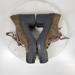 No Parking Oxford Heels Womens 8.5 Green Suede Lace up Utility Chunky Platform Photo 2