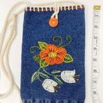 Handmade Blue Floral Embroidered Denim Lined 90s Y2K Small Vintage Crossbody Bag Photo 2