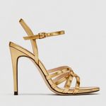 ZARA Golden Laminated Heels Photo 1