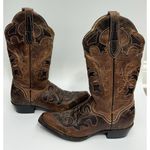 JB Dillon Western Boot Women 6.5 Brown Goat Leather Lizard Inlay JBW2213 Cowgirl Photo 4