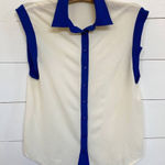 Sisley Sleeveless Cream Contrast Blue Trim Button Dressy Y2K Top Photo 0