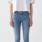AGOLDE ‎ Sophie Skinny Jeans High Rise Crop Raw Hem Denim Hyper Blue Size 24 Photo 0