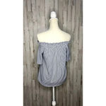 FRNCH Women's Blue/White Striped Off-the-Shoulder Blouse Size Small Photo 2