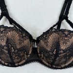 Adore Me 36DD Black Lace Balconette Bra Nude Lining Strappy Detail Photo 1