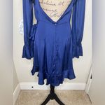 Hello Molly NTM: Navy Long Sleeve Satin Ruffle Hem Open Back Mini Dress M Photo 12